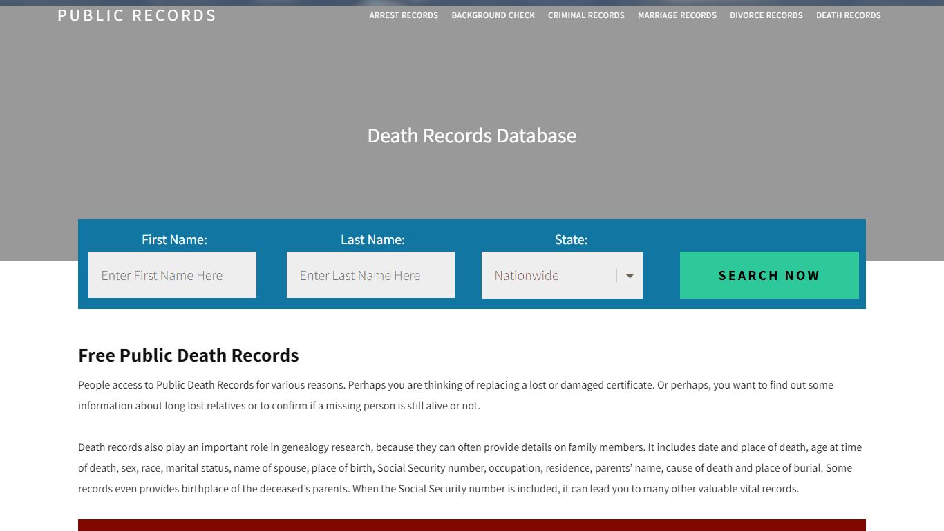 Free Public Death Records | Enter Name and Search. 14Days Free